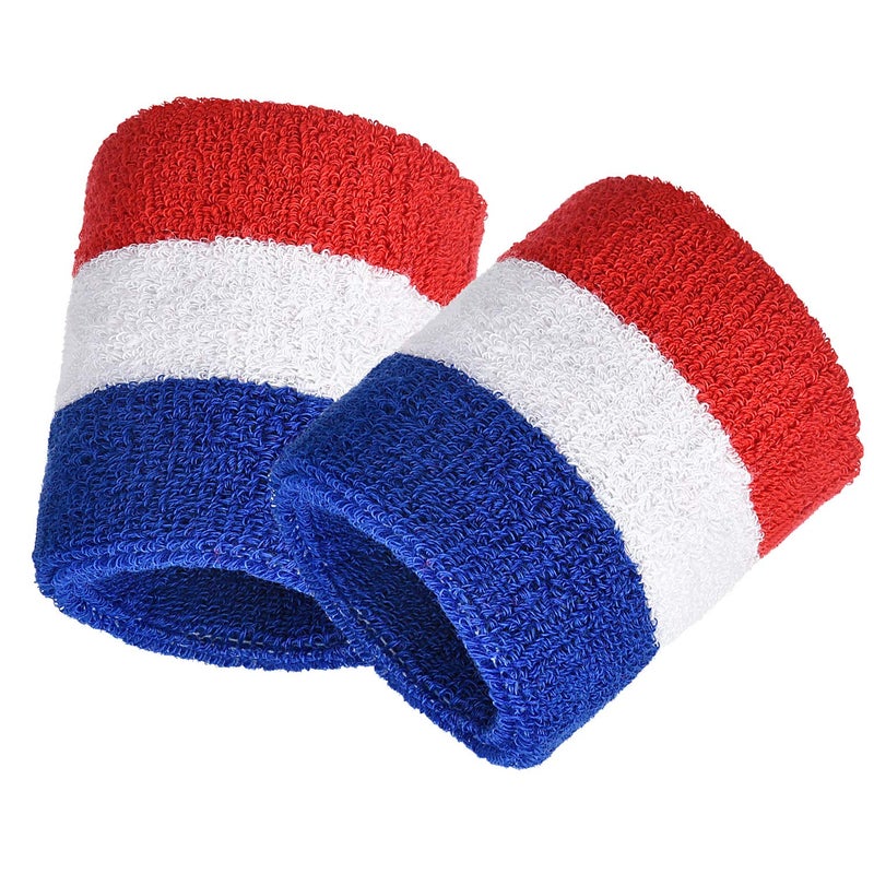 Bememo 12 Pcs Neon Sweatbands Wristband Sweat Wrist Band Competitions Absorbent Sweatbands for Men Women, for Sports, Running(3.15,Red, White, Blue) - Image 4